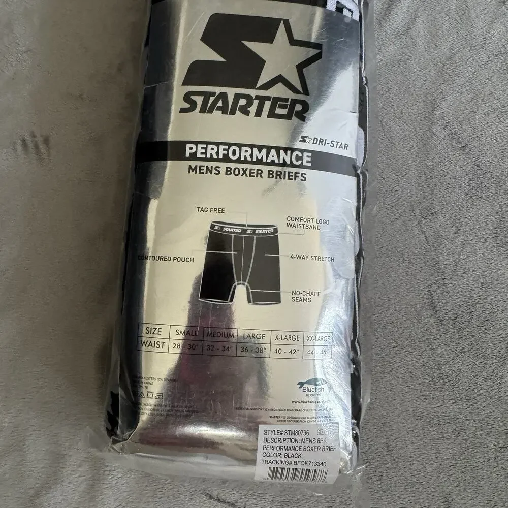 3XL Starter Mens 6-Pack Performance Boxer Briefs Fly Pouch‎